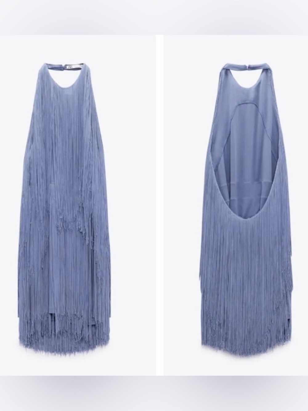 Rare Blogger Fave Zara Periwinkle Blue Fringe Halter Mini Dress Small - Picture 3 of 12